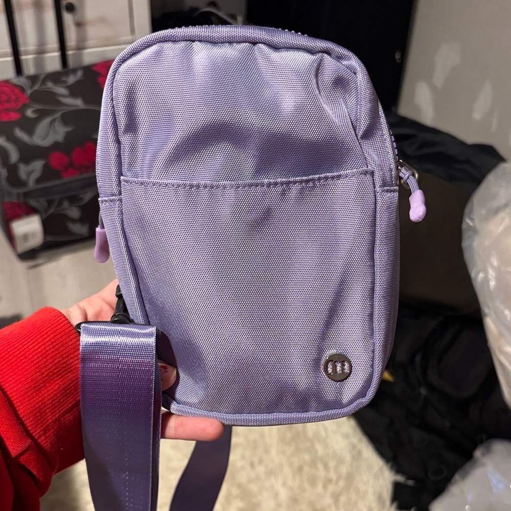 Lilac Crossbody Phone Bag with Metal Logo Accent